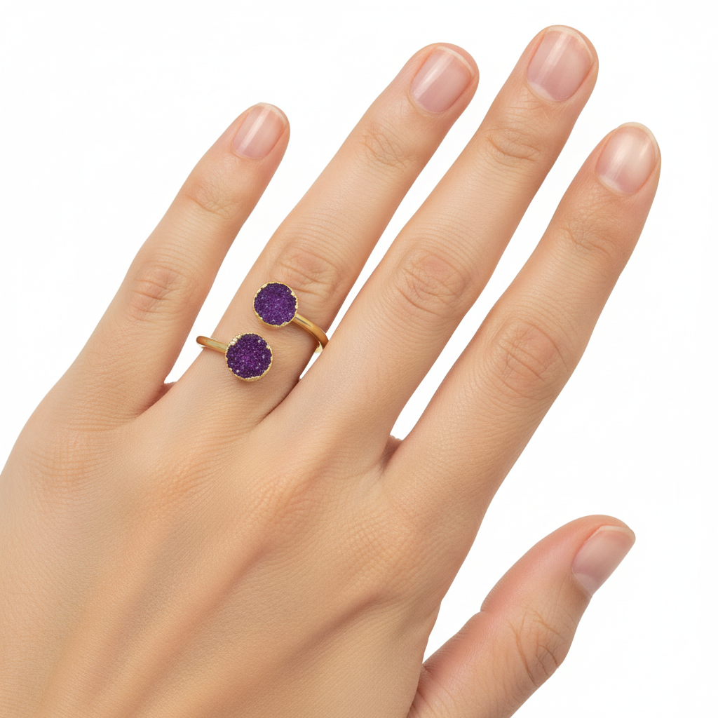 Gold Plated Amethyst Druzy Open Ring