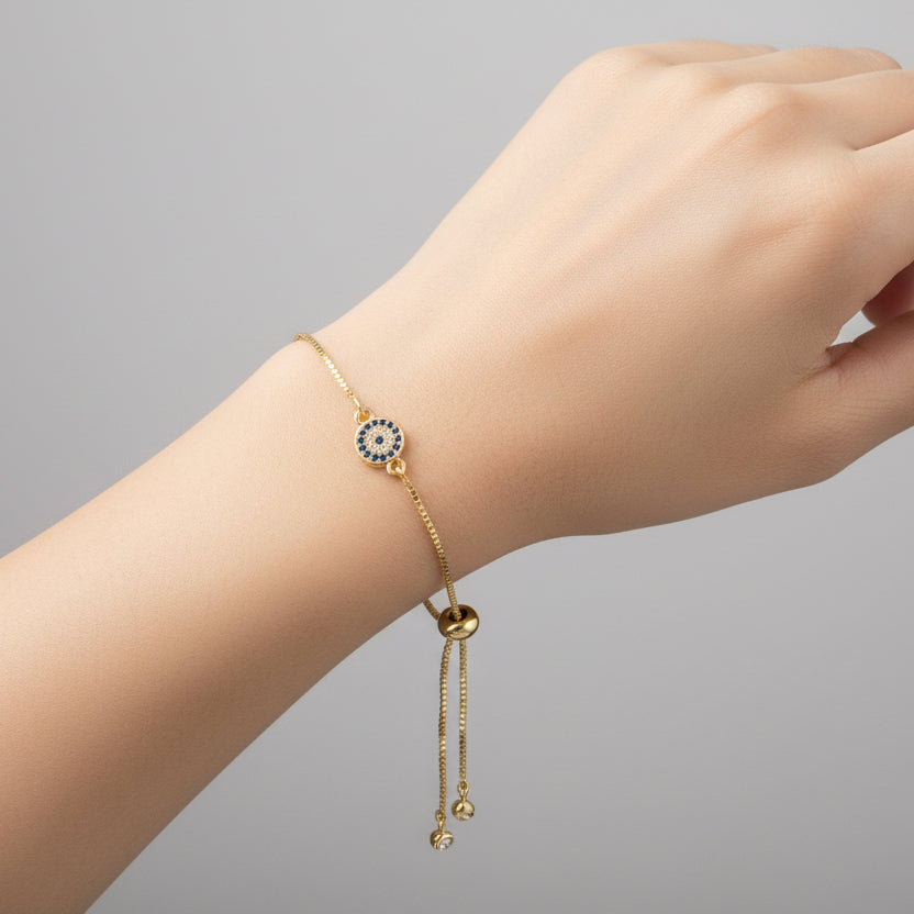 Adjustable Gold Plated Bracelet with One Evil Eye: Simple Yet Powerful Design