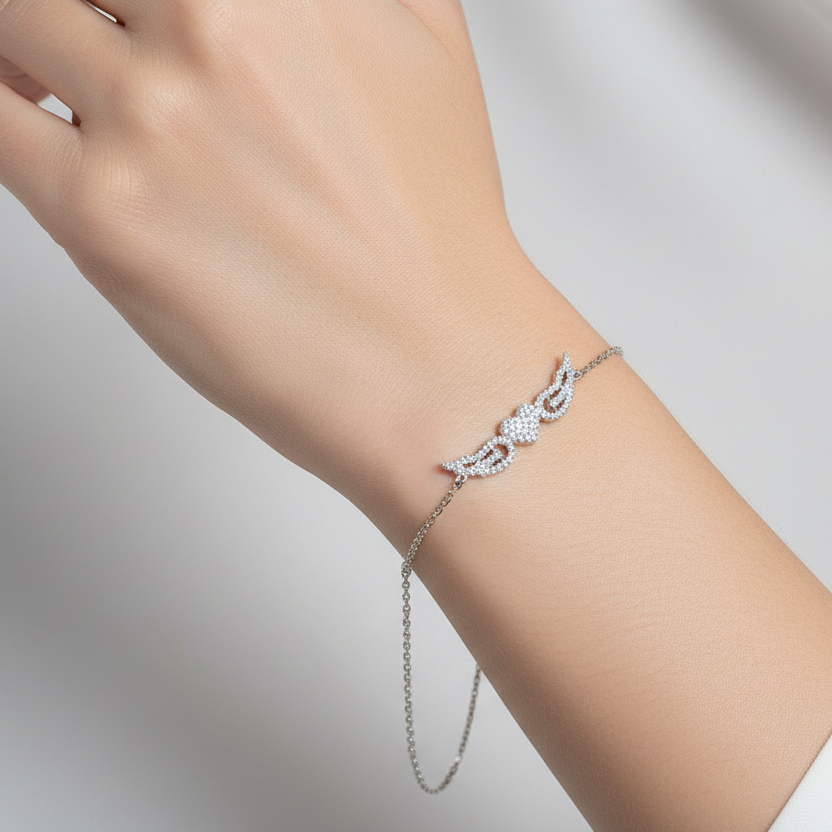 Sterling Silver Love Bracelet with Angel Wings – A Symbol of Protection and Affection
