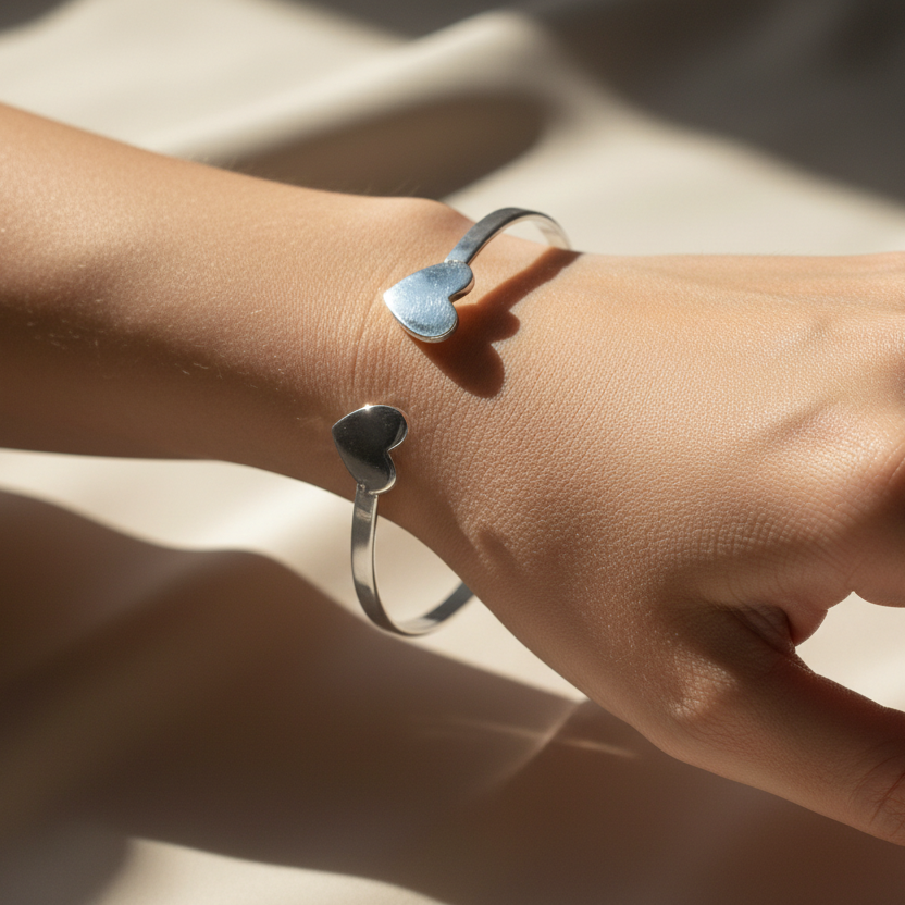 Sterling Silver Double Heart Bangle