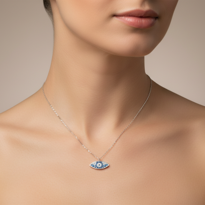 Unique Evil Eye Necklace & Pendant - Sterling Silver