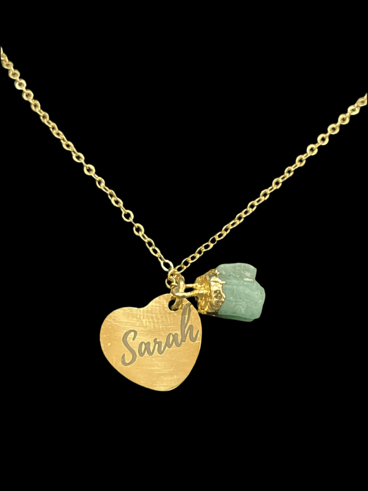 Personalized Engraved for Sarah Handmade 18 Karat Gold Plated Necklace with Peridot Stone - Saras Beads & Jewellery