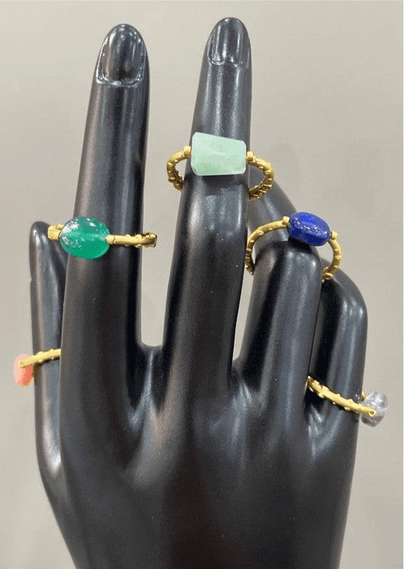 Gilded Gems: Handmade 18 Karat Gold-Plated Ring Adorned with Handcrafted Stones