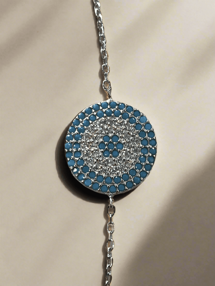 Intricate Turquoise Bracelet - Sterling Silver Evil Eye Design