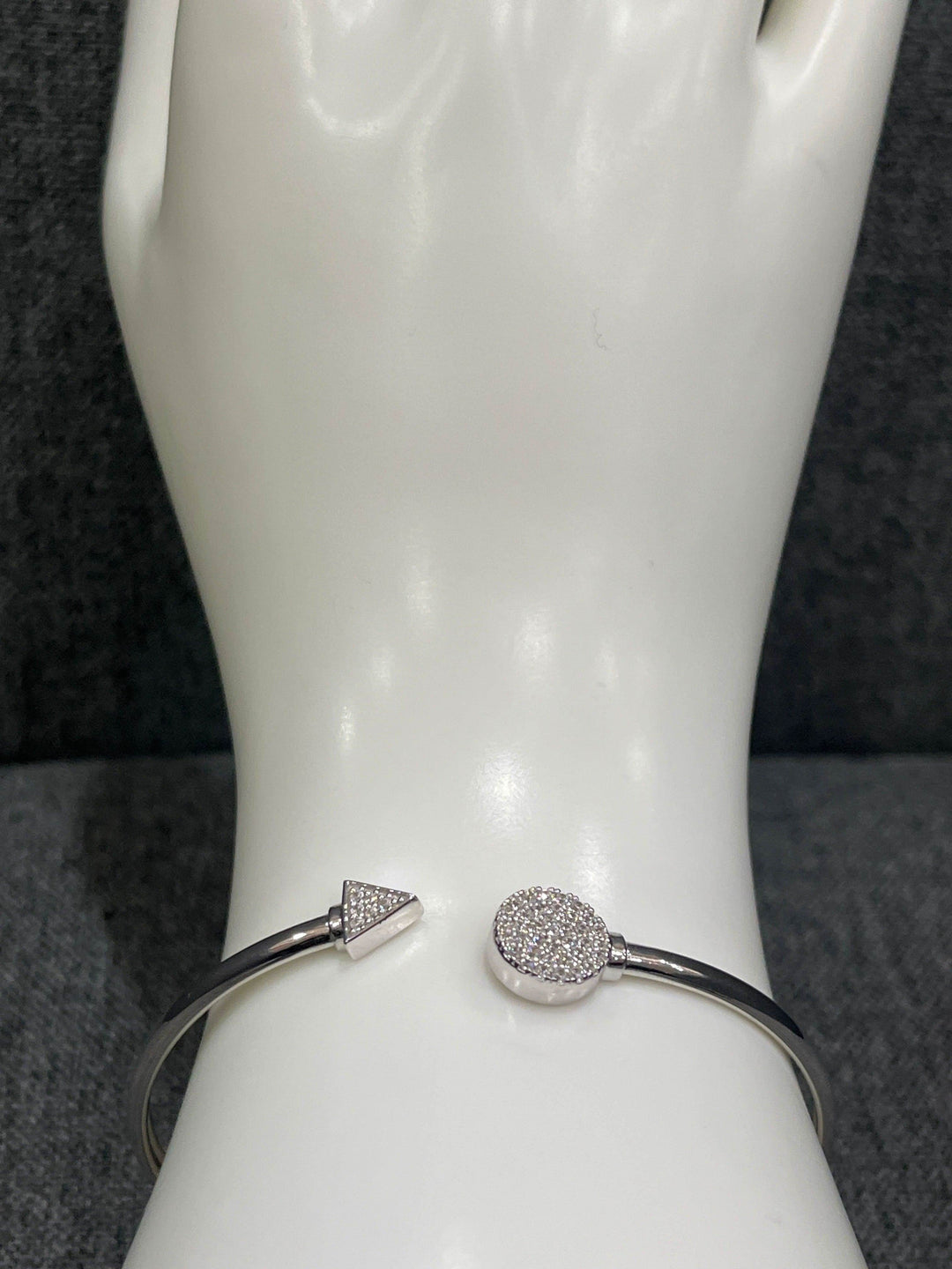 Sterling Silver Round and Triangle Bangle with Shiny Rhodium-Plated Zirconia - Saras Beads & Jewellery