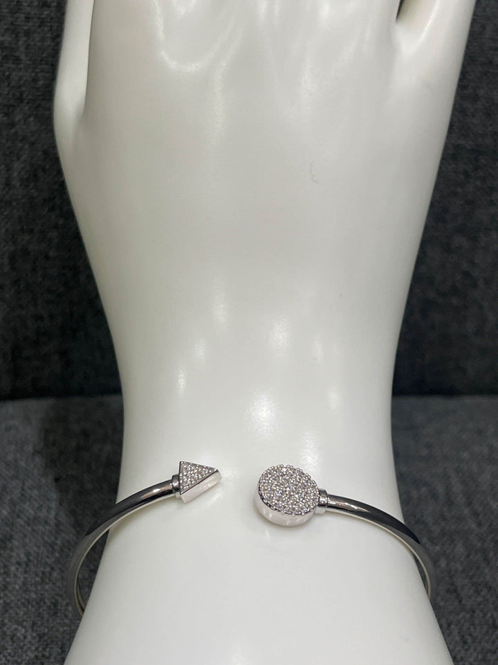 Sterling Silver Round and Triangle Bangle with Shiny Rhodium-Plated Zirconia - Saras Beads & Jewellery