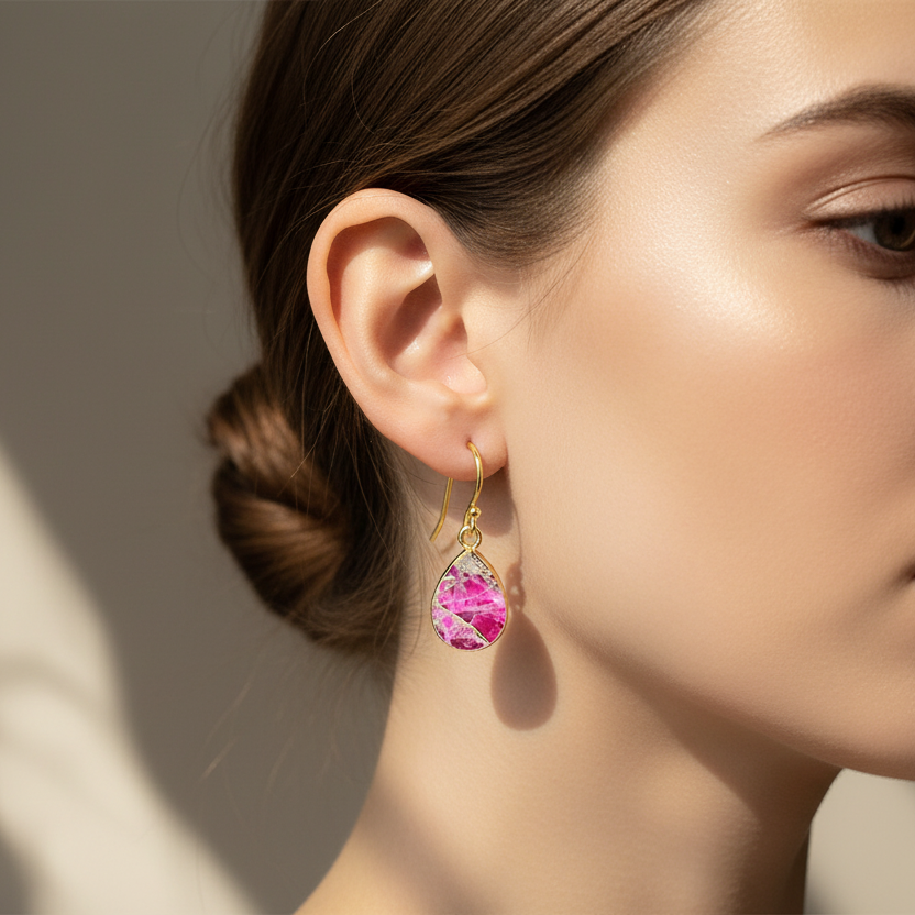 18K Gold Plated Ruby Earrings | Saras Beads Jewellery UK – Saras