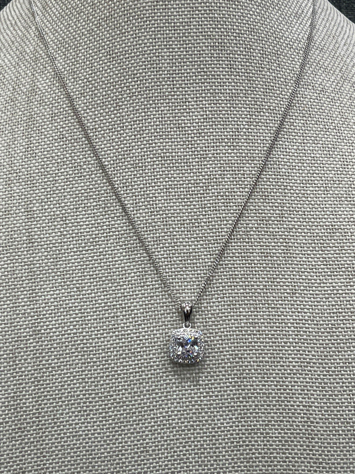 Elegant Sterling Silver Square White Diamond Zirconia Necklace - Saras Beads & Jewellery