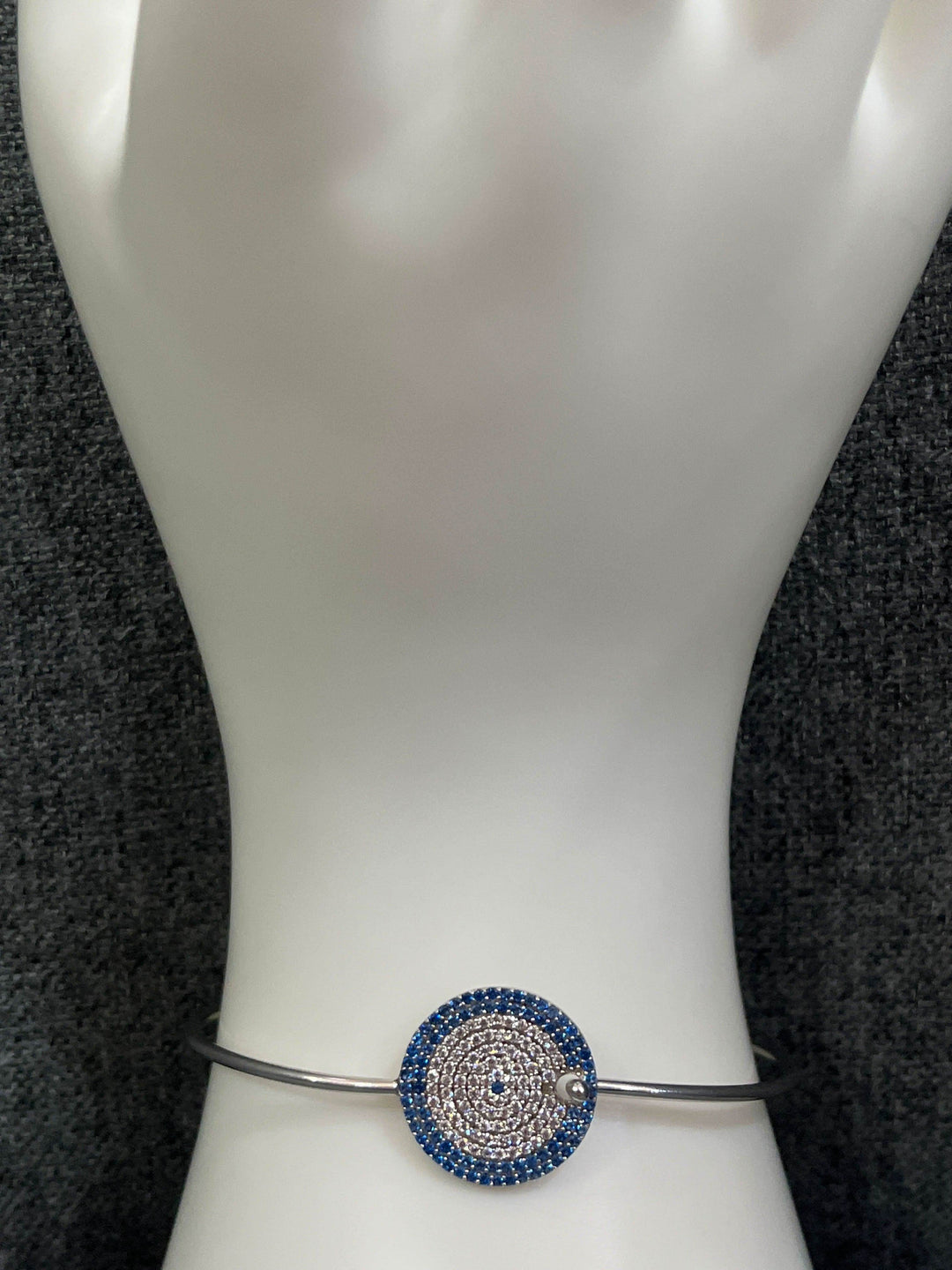 Sapphire Cascade: Sterling Silver Bangle with Blue Zirconia and Diamond Layers - Saras Beads & Jewellery