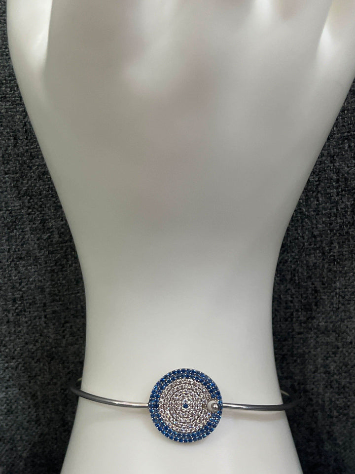 Sapphire Cascade: Sterling Silver Bangle with Blue Zirconia and Diamond Layers - Saras Beads & Jewellery