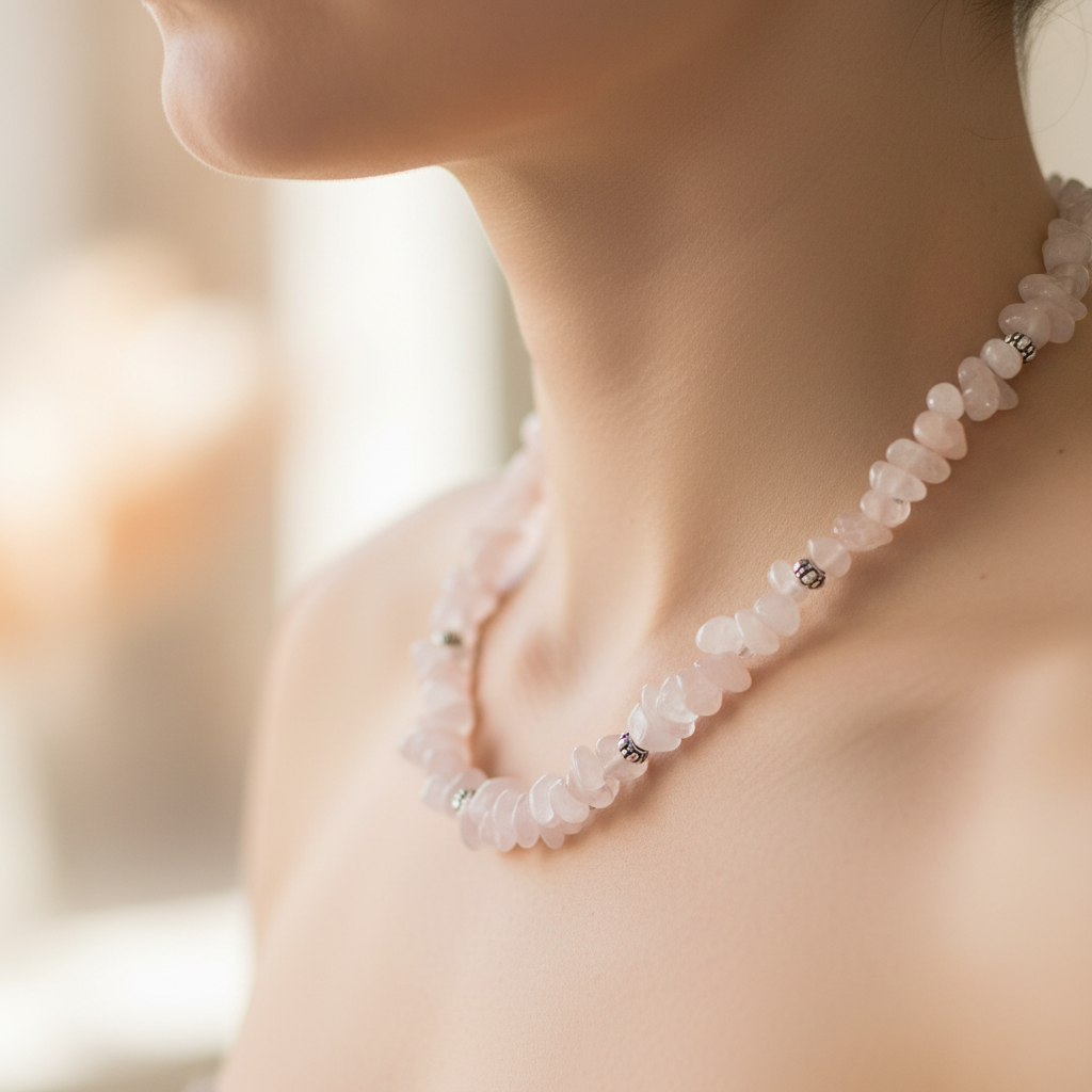 Rose Quartz Beaded Necklace – The Stone of Love for Elegance & Harmony