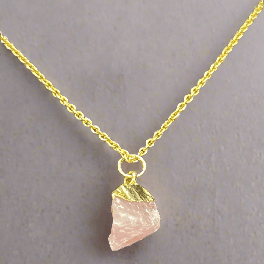Handmade Gold-Plated Rose Quartz Necklace – A Semi-Precious Stone Masterpiece