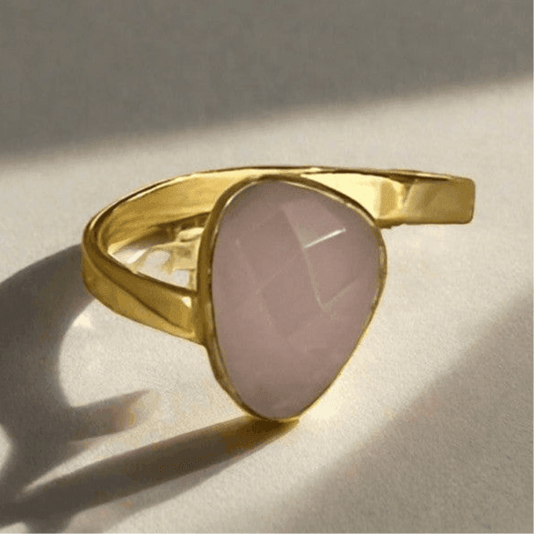 Blushing Romance: Handcrafted 18 Karat Gold-Plated Rose Quartz Pink Ring