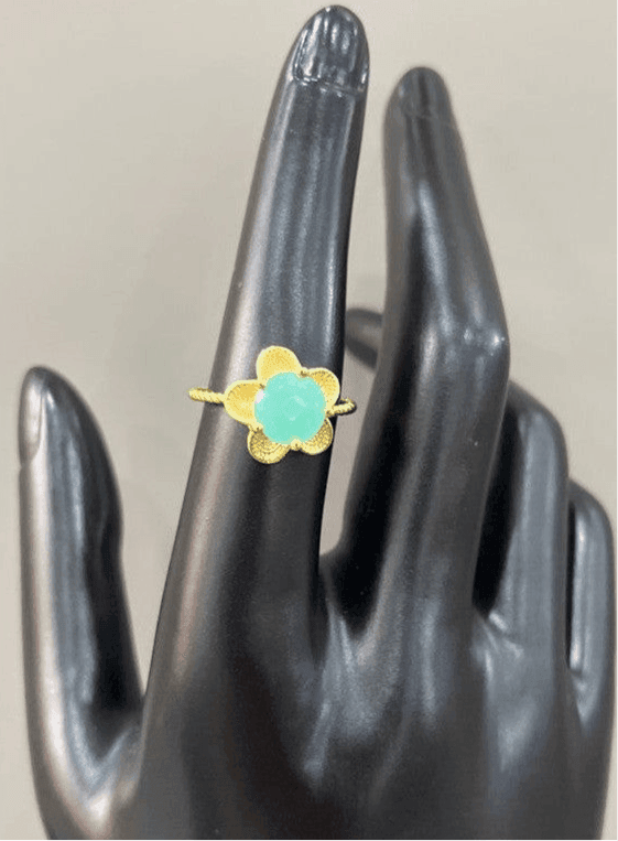 Garden Splendor: Handcrafted 18 Karat Gold-Plated Aqua Chalcedony Flower Ring