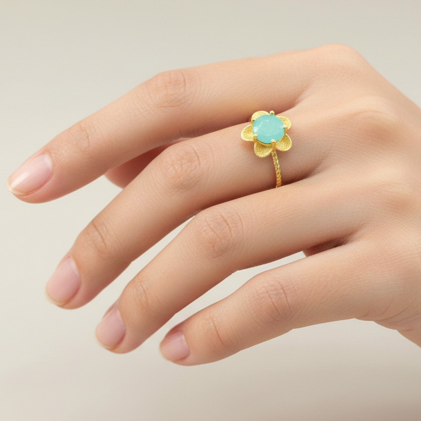Gold Plated Chalcedony Flower Ring