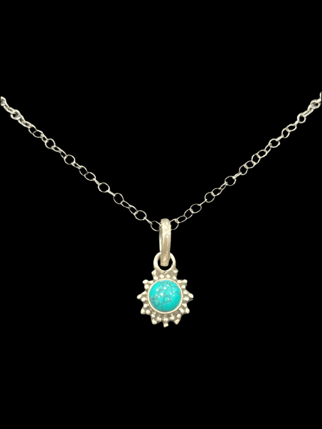 Radiant Turquoise: Sterling Silver Necklace with Sun Vibes