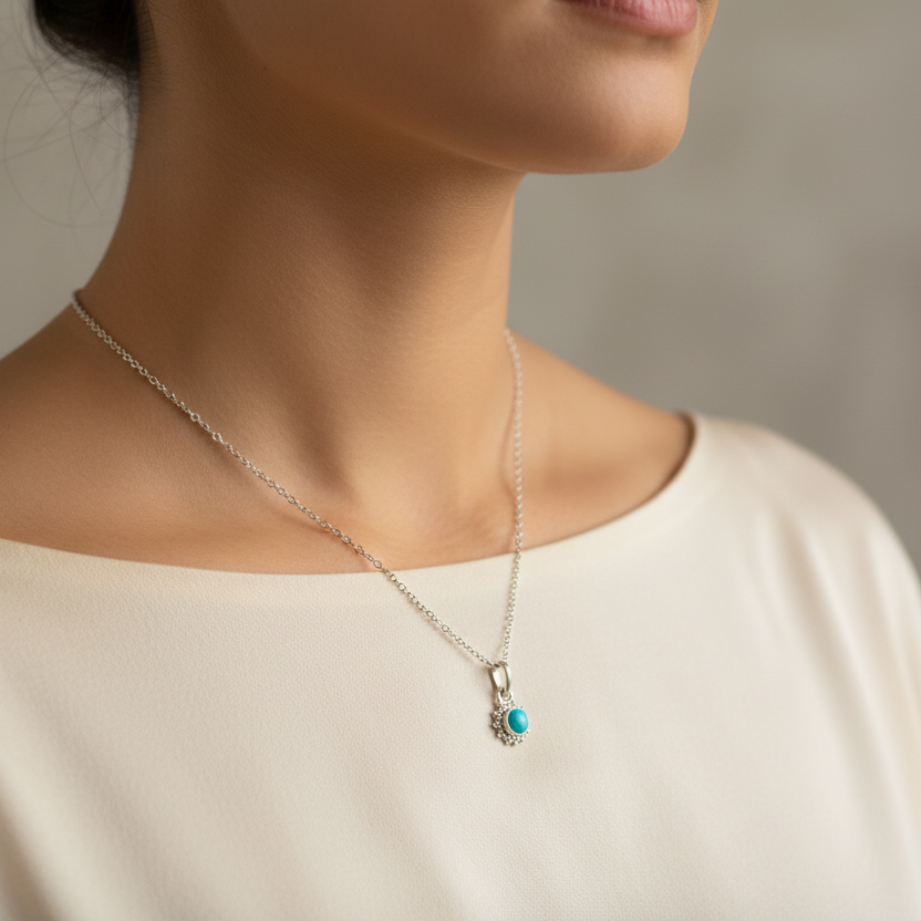 Radiant Turquoise Sun Necklace: Sterling Silver With Sun Vibes