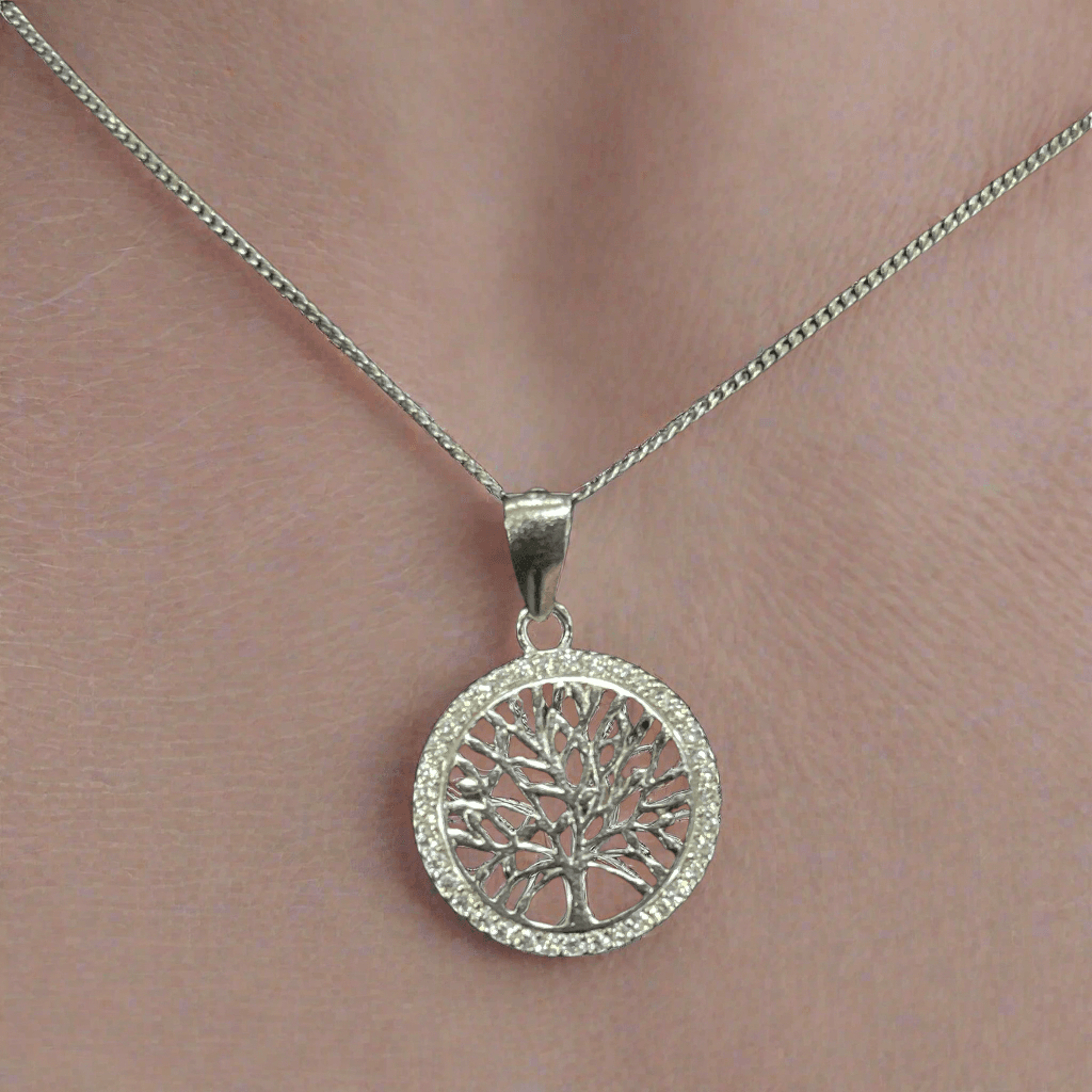 Elegant Sterling Silver White Tree of Life Necklace – Symbolic and Stylish Jewelry Piece