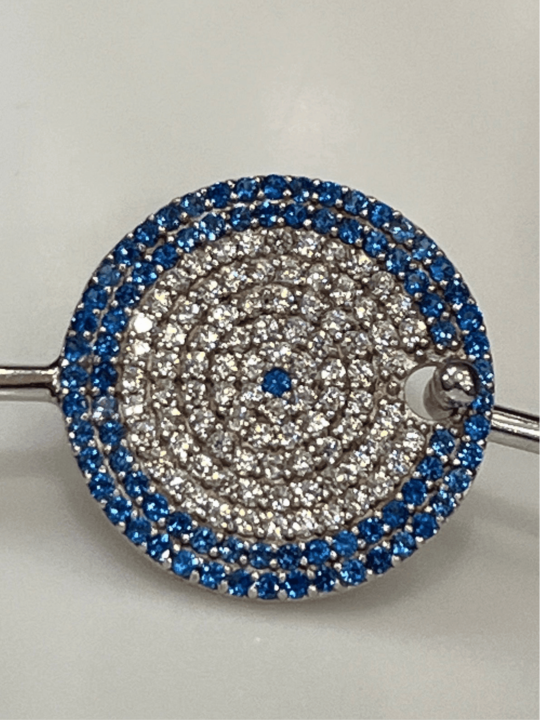 Sapphire Cascade: Sterling Silver Bangle with Blue Zirconia and Diamond Layers - Saras Beads & Jewellery