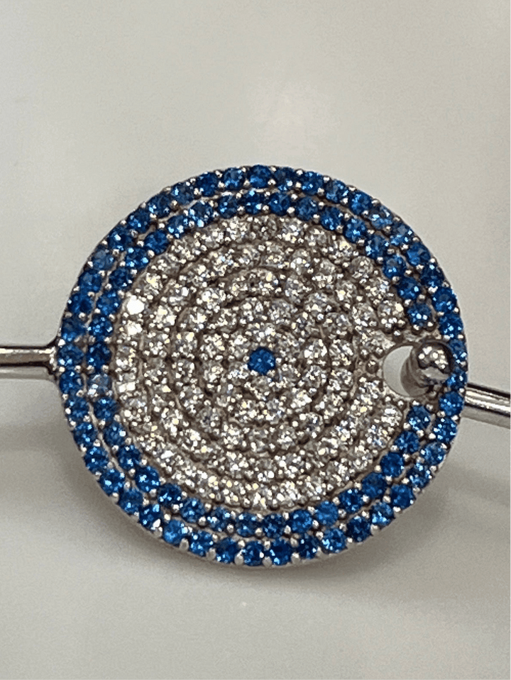 Sapphire Cascade: Sterling Silver Bangle with Blue Zirconia and Diamond Layers - Saras Beads & Jewellery