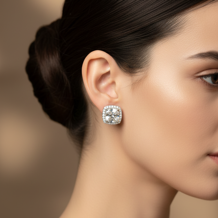 Sophisticated Square Diamond Zirconia Stud Earrings in Sterling Silver
