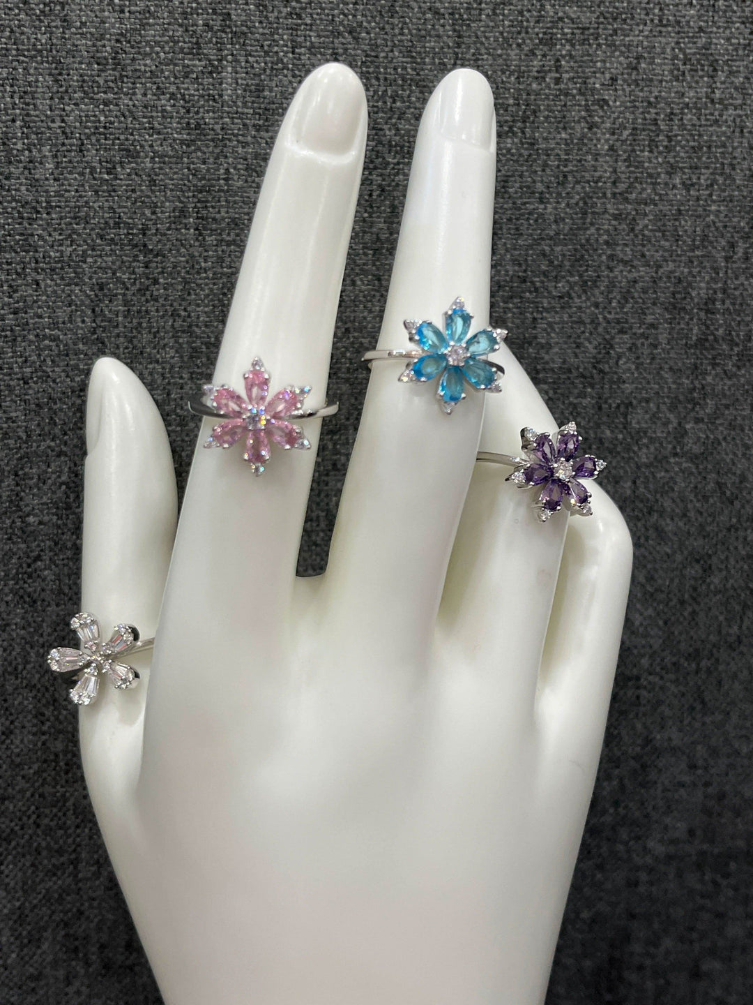 Floral Elegance: Sterling Silver Flower Rings with Turquoise, Purple & Pink Accents