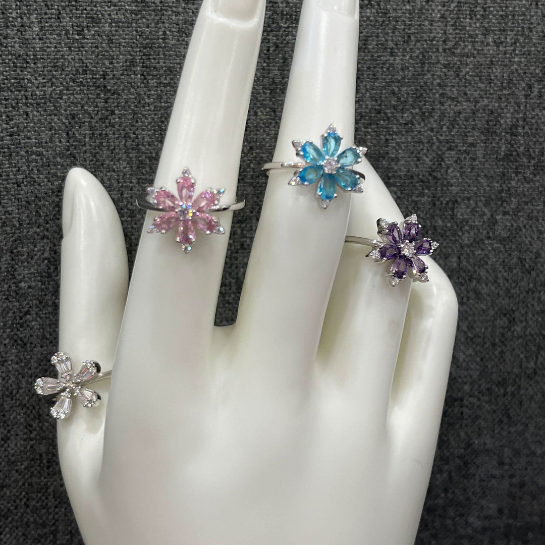 Sterling Silver Floral Gemstone Ring