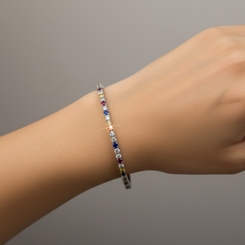 Radiant Gleam: Sterling Silver Tennis Bracelet Anklet Elegance with a Lobster Adjustable Clasp