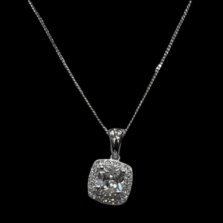Elegant Sterling Silver Square White Diamond Zirconia Necklace - Saras Beads & Jewellery