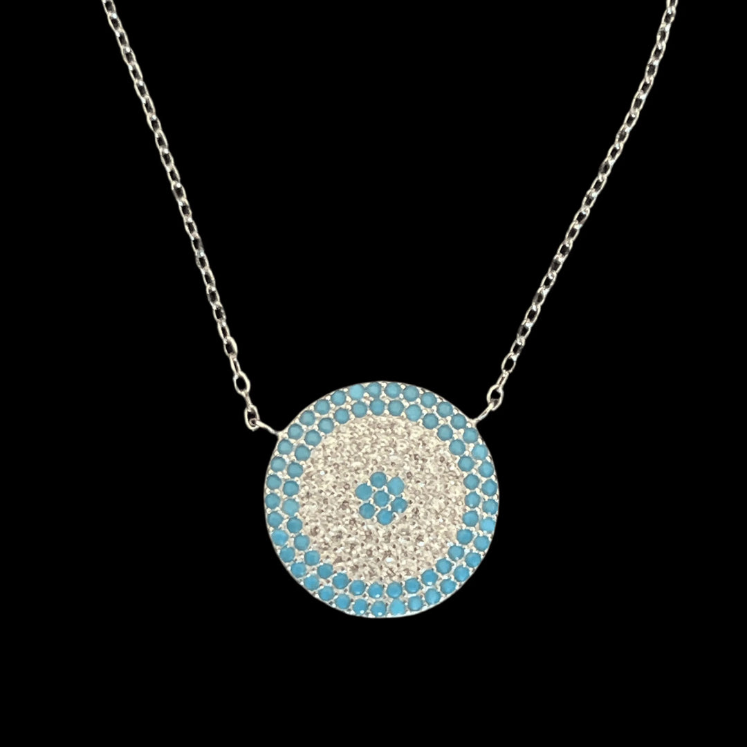 Elegant Turquoise Round Necklace with Intricate Detailing in Sterling Silver