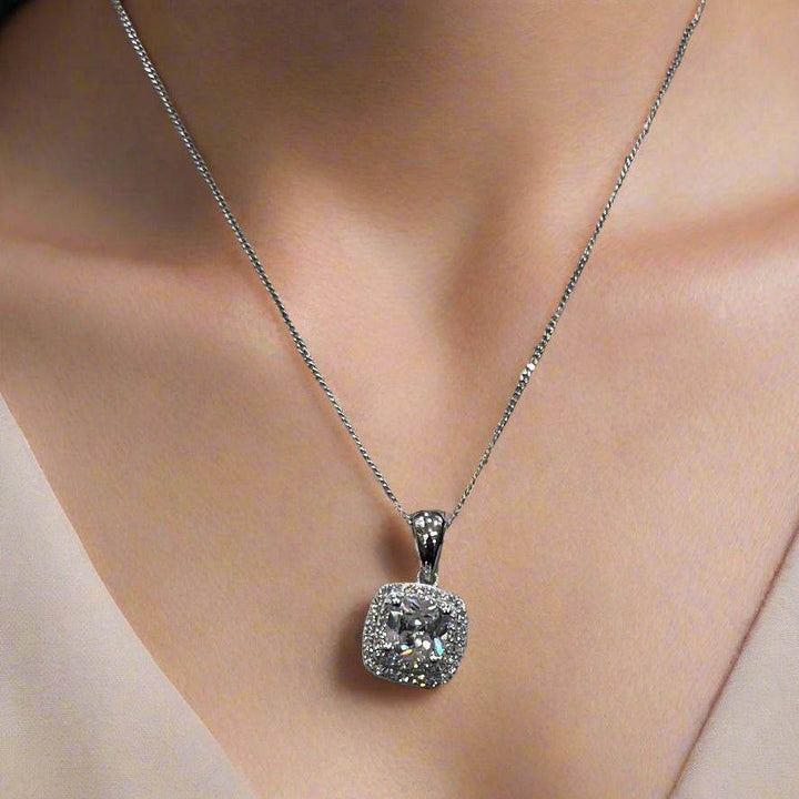 Elegant Sterling Silver Square White Diamond Zirconia Necklace - Saras Beads & Jewellery