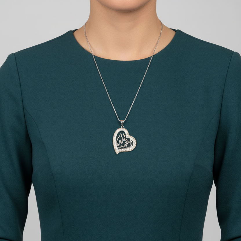 Alhamdulilah Heart Necklace in Terracotta and Turquoise Zirconia – A Beautiful Expression of Faith and Gratitude