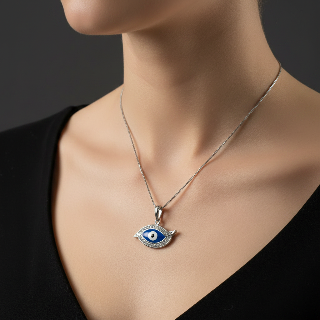 Sterling Silver Blue Evil Eye Pendant Necklace