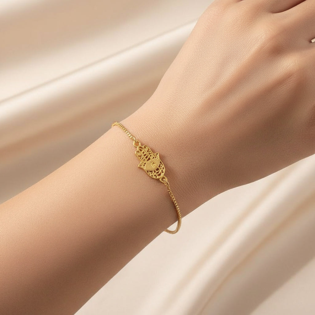 Hamsa Gold Bracelet: Sterling Silver with Gold Plating