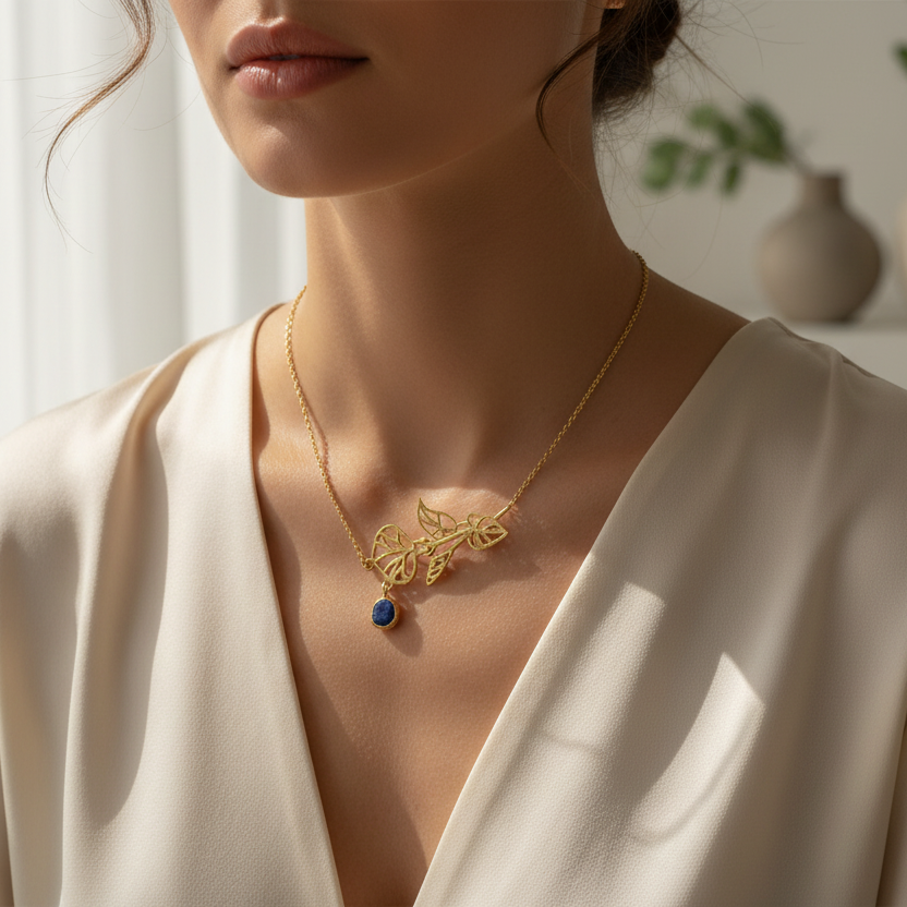 Gold-Plated Necklace with June Pearl & Moonstone Birthstones and Rose Flower