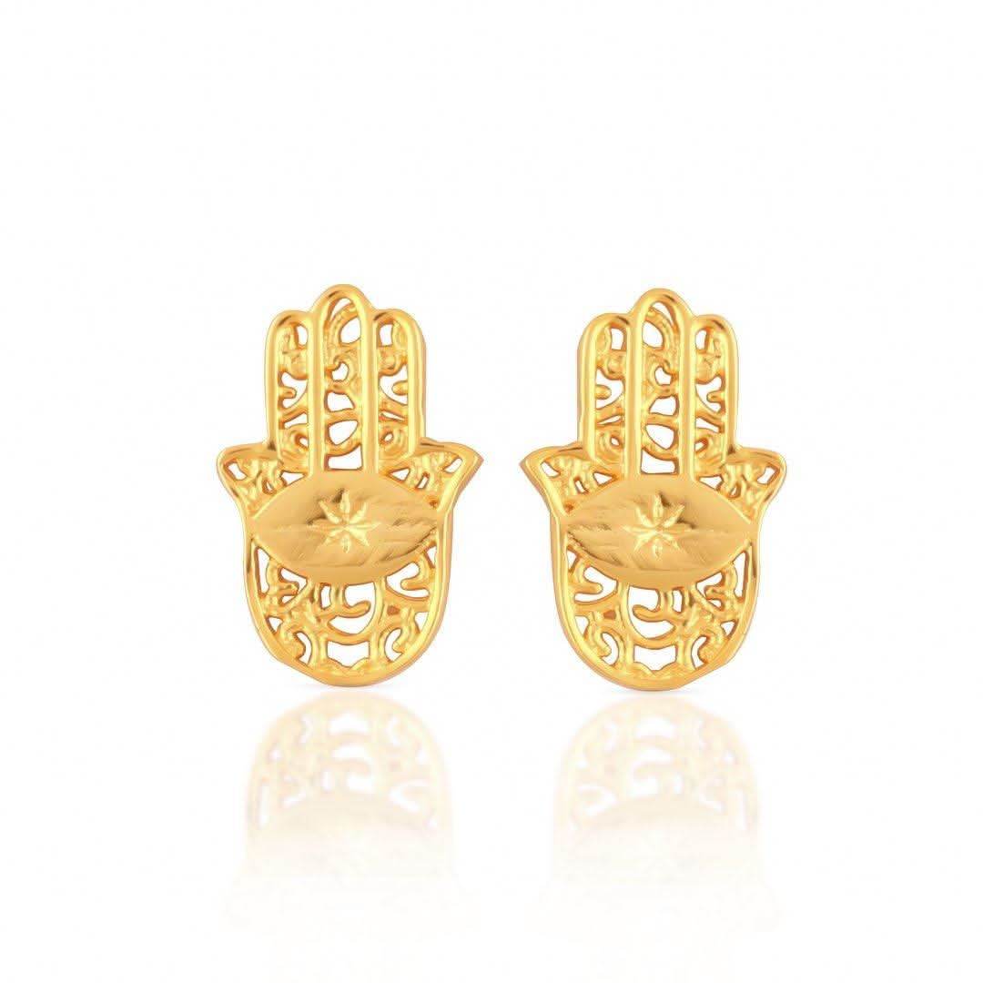 Hamsa Hand Gold-Plated Stud Earrings - Saras Beads & Jewellery