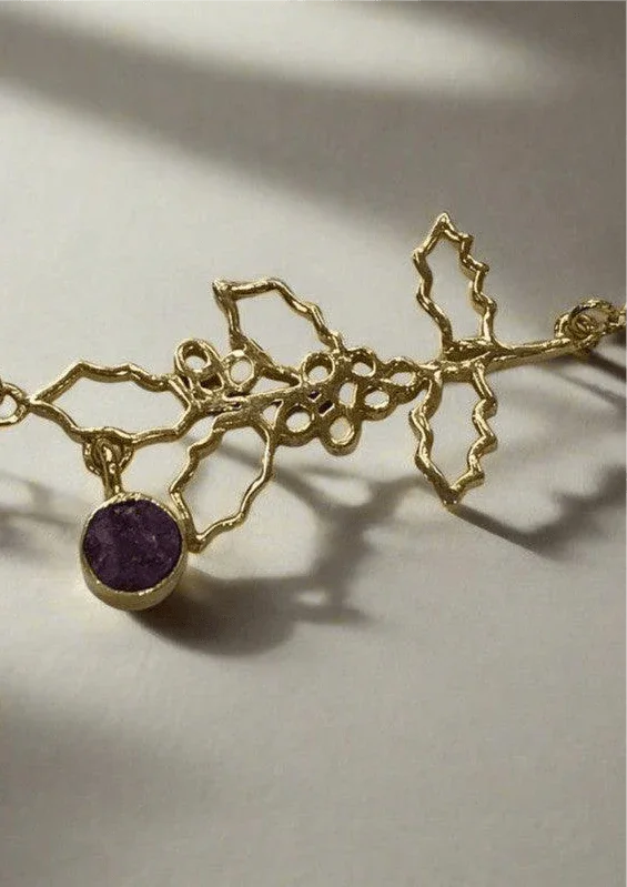 Gold-Plated Necklace with July Ruby Birthstone and Larkspur Flower