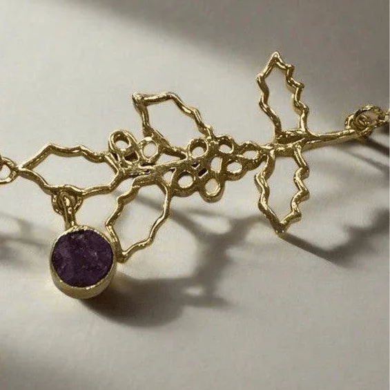 Gold-Plated Necklace with July Ruby Birthstone and Larkspur Flower