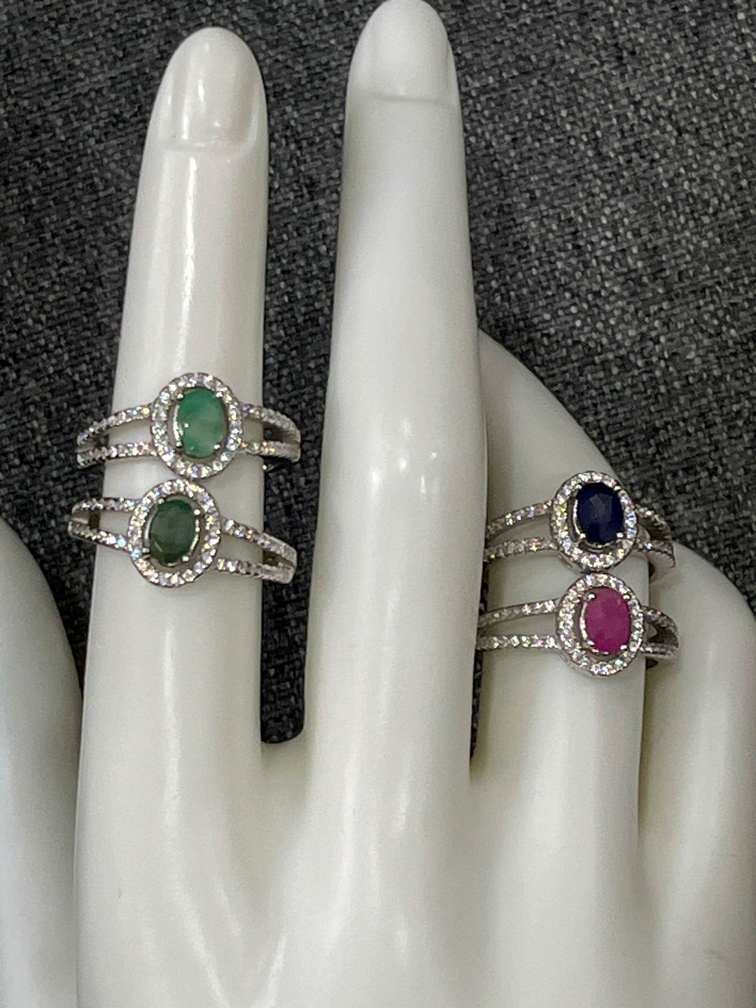 Exquisite Sterling Silver Rings with Zirconia Stones in Sapphire, Ruby, Light & Dark Emerald
