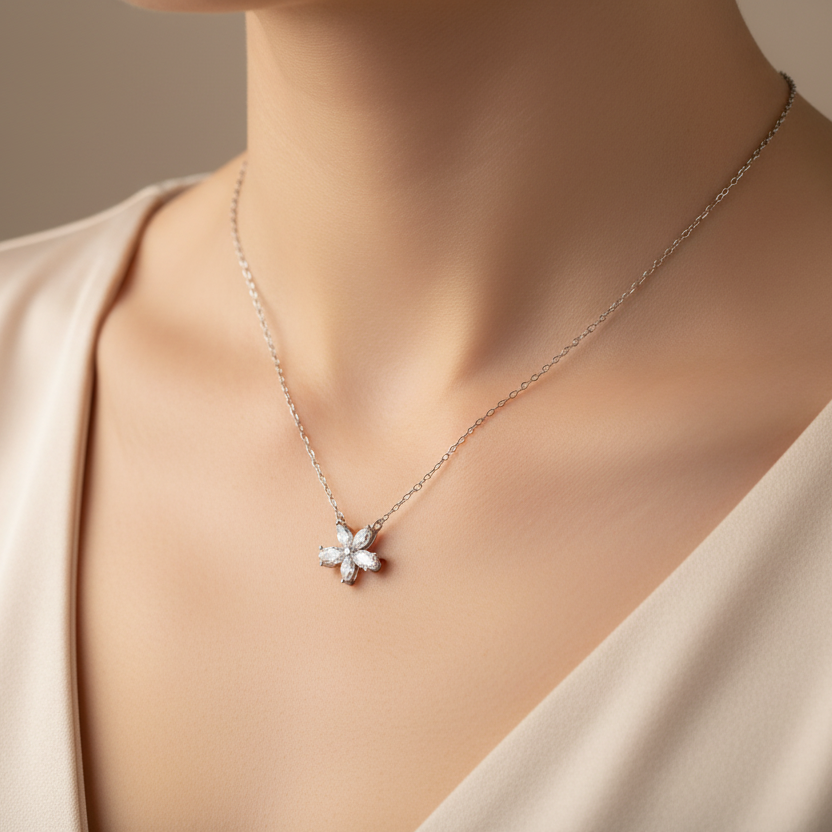 Blossom Sterling Silver Shiny Flower Necklaces