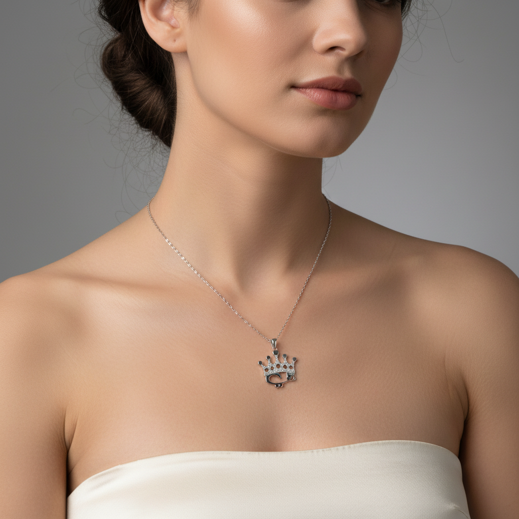Sterling Silver Crown Necklace: Love Crown (هي) "SHE" Design