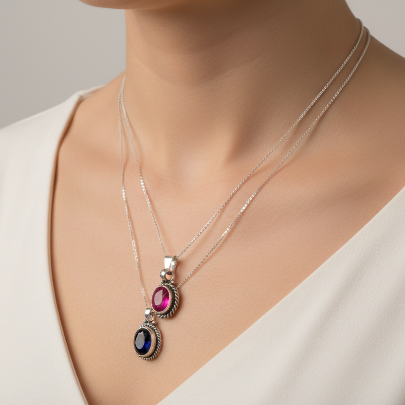 Crimson Necklace: Sterling Silver With Mixed Gemstones