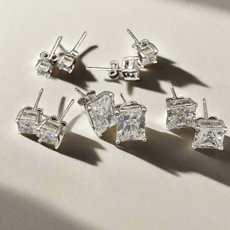 Elegant Unisex Sterling Silver Diamond Zircon Stud Earrings Same Studs From Petite to Titan – Timeless Style