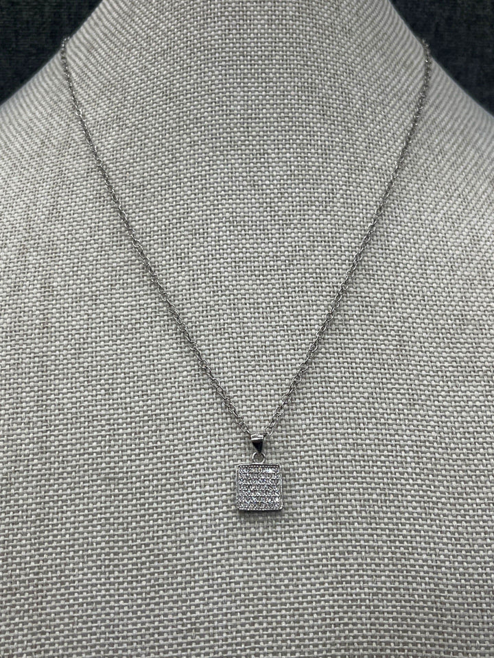 Elegant Square Necklace and Stud Earrings Set With Shiny Zirconia for Timeless Sophistication - Saras Beads & Jewellery