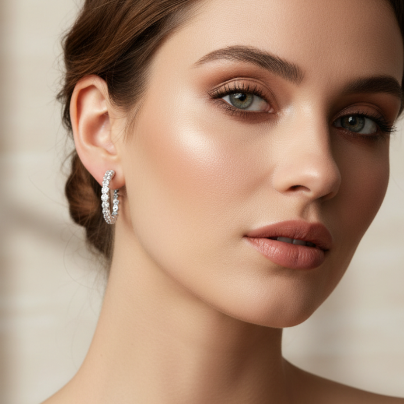Silver Zirconia Hoop Stud Earrings