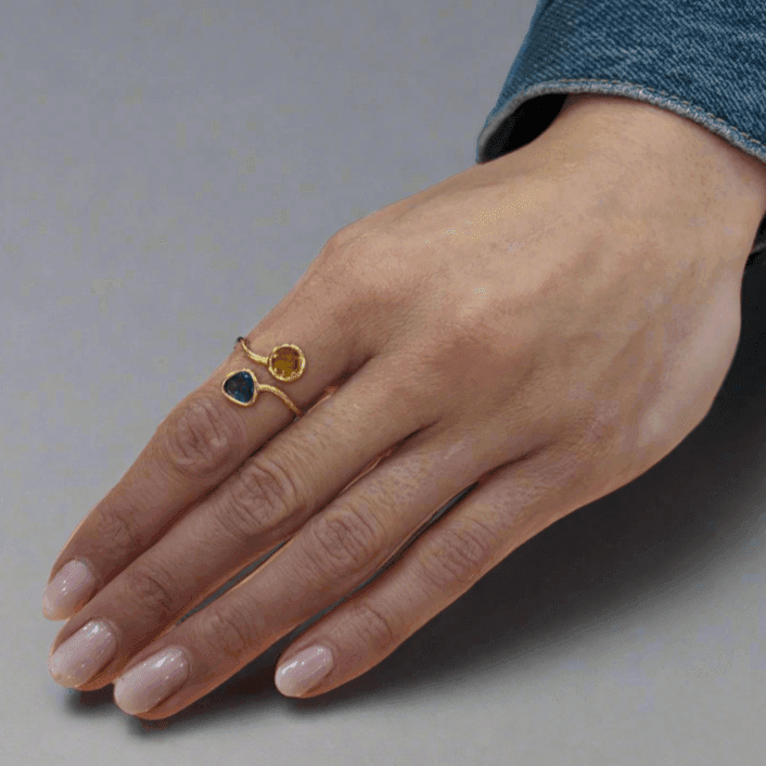 Gold-Plated Ring with Sapphire and Citrine – A Vibrant and Elegant Duo