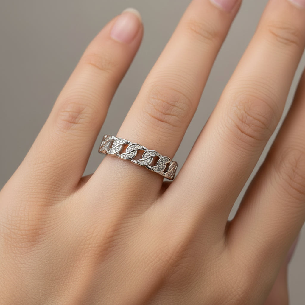 Sterling Silver CZ Chain Link Ring