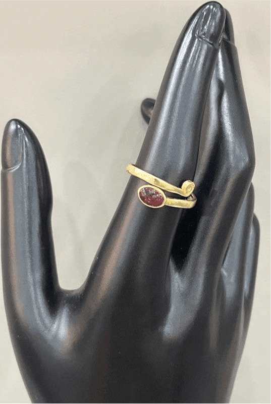 Elegance in Craftsmanship: Handmade 18 Karat Gold-Plated Ring with Pink Fushsia/ Pink Tourmaline