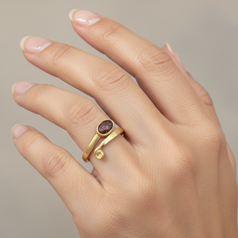 Gold Plated Oval Stone Wrap Ring