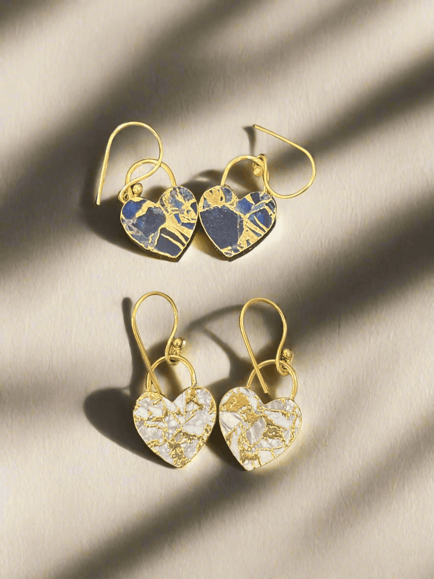 White Turquoise and Sapphire Gold-Plated Heart Mohave Dangling Earring